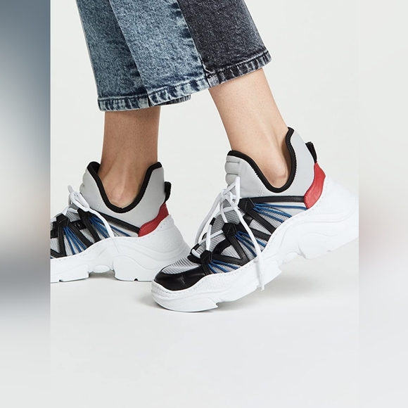 SCHUTZ Shoes - SCHUTZ Anick Silver Black Lace-Up Sneaker Size 8.5